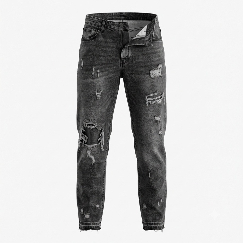 Forever 21 Mens Tapered Distressed Jeans Washed Black Size 33 Button Fly Edgy